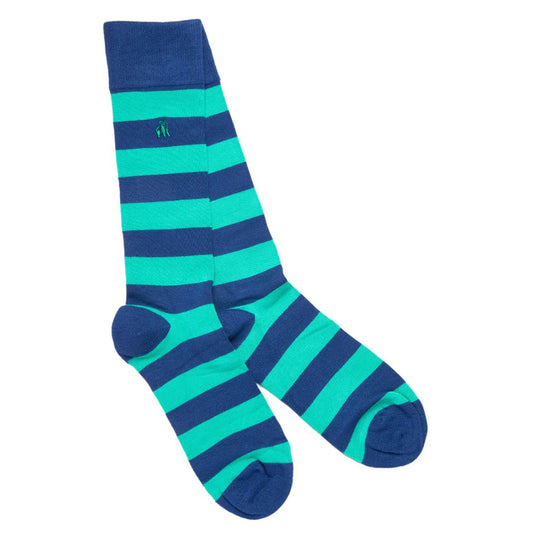Lime Green And Navy Blue Striped Swole Panda Bamboo Socks  7-11 UK