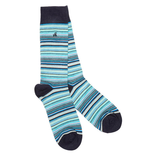 Navy/ Blue Narrow Stripes Swole Panda Bamboo Socks  7-11 UK