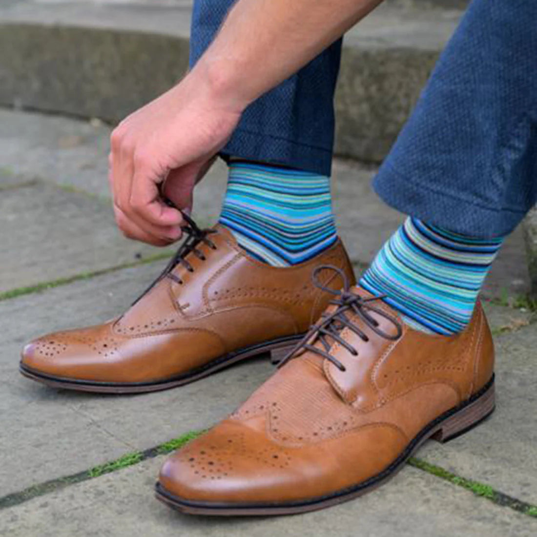 Navy/ Blue Narrow Stripes Swole Panda Bamboo Socks 7-11 UK