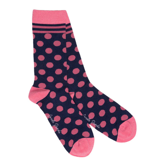 Pink Dots On Navy Blue Bamboo Socks 4-7 UK