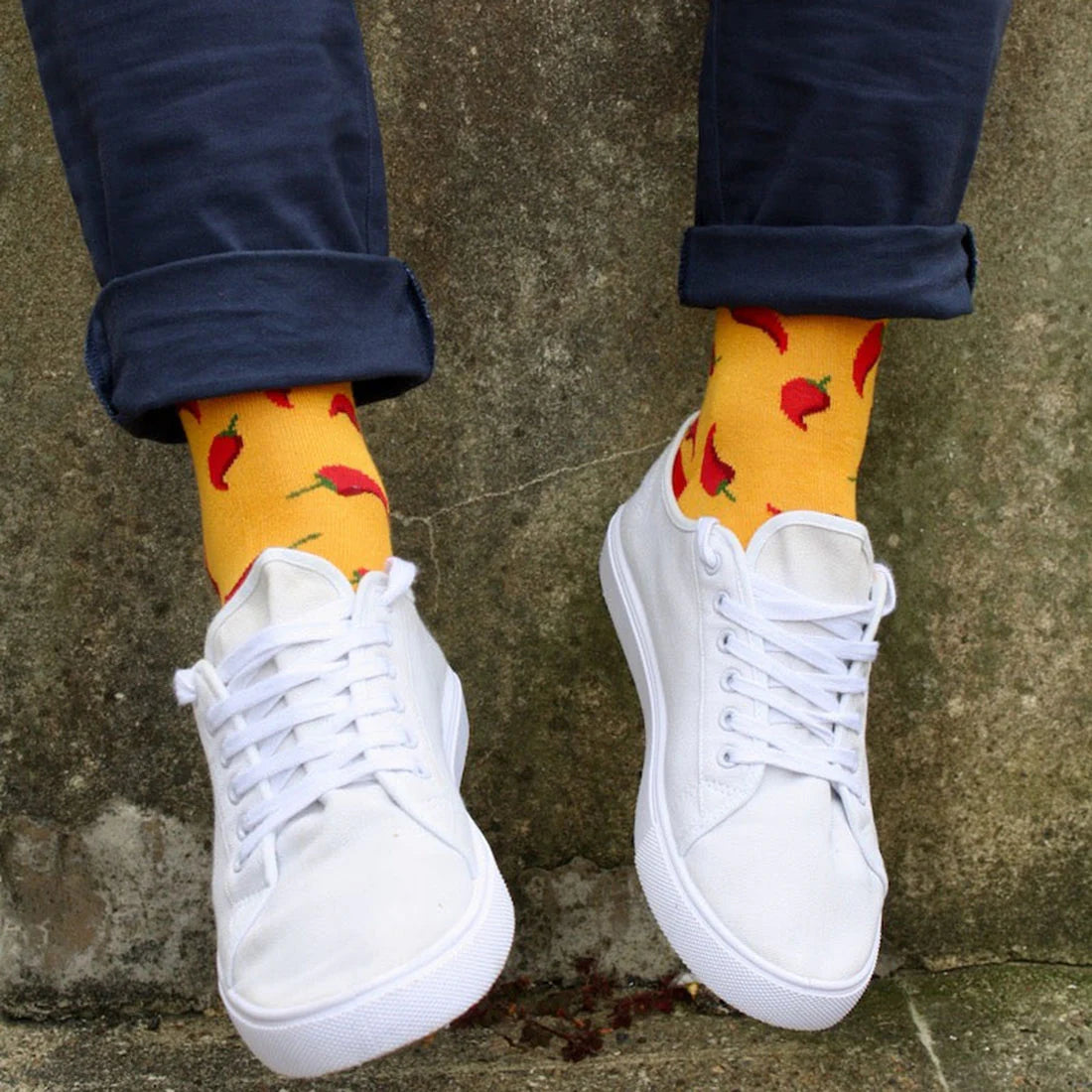 Yellow With Red Chillies Swole Panda Bamboo Socks 7-11 UK