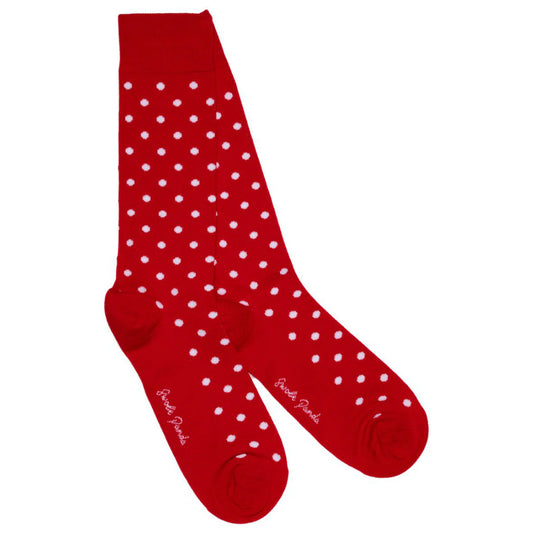 Red With White Polka Dot Bamboo Socks  7-11 UK