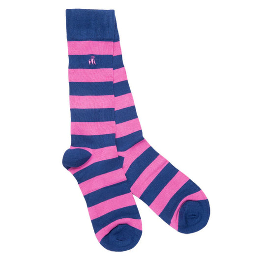 Pink And Royal Blue Striped Swole Panda Bamboo Socks  7-11 UK