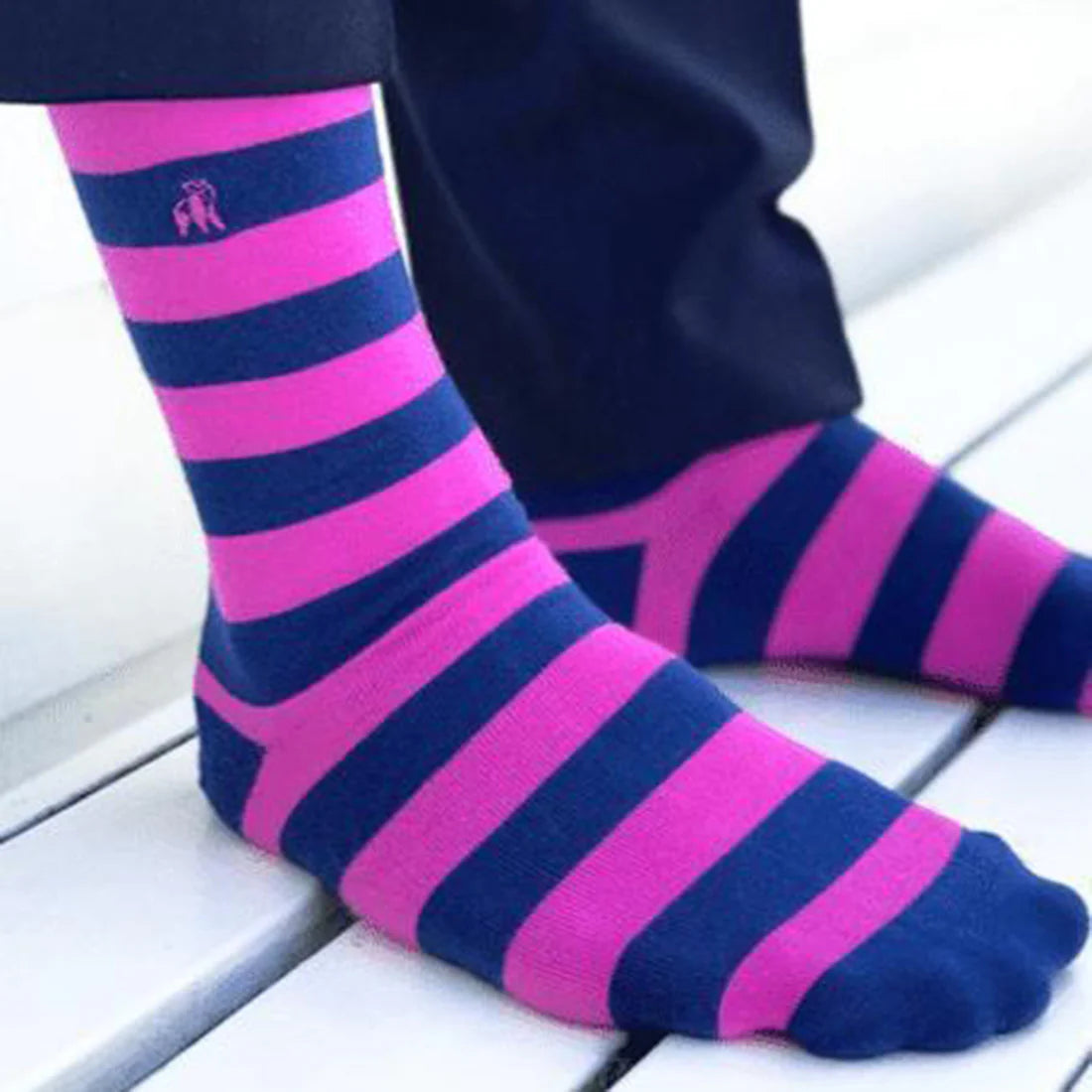 Pink And Royal Blue Striped Swole Panda Bamboo Socks 7-11 UK