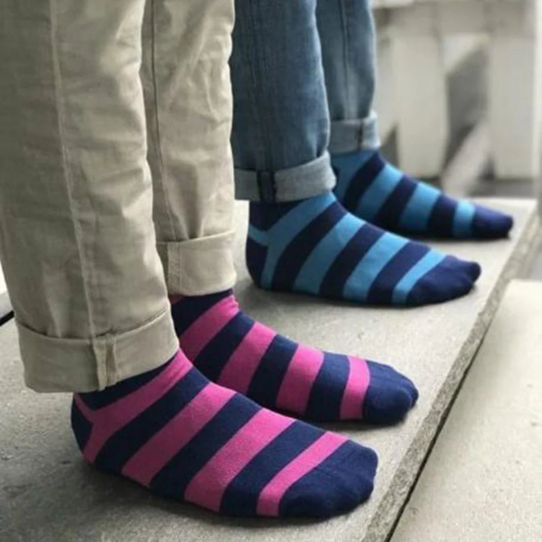 Pink And Royal Blue Striped Swole Panda Bamboo Socks 7-11 UK