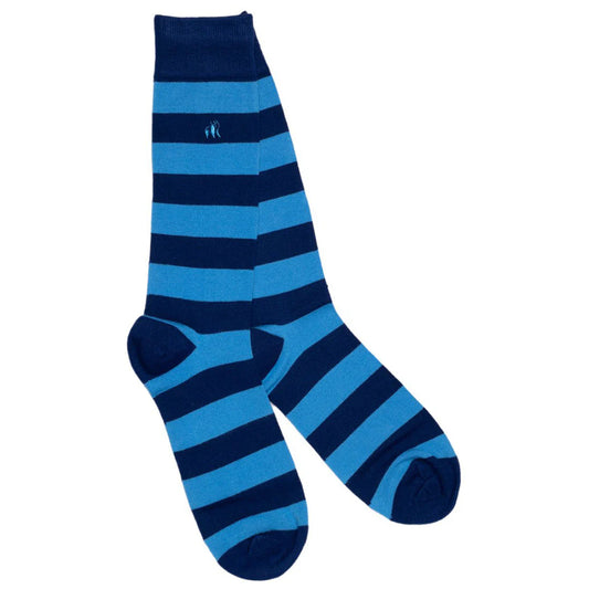 Sky/Royal Blue Stripes Swole Panda Bamboo Socks  7-11 UK
