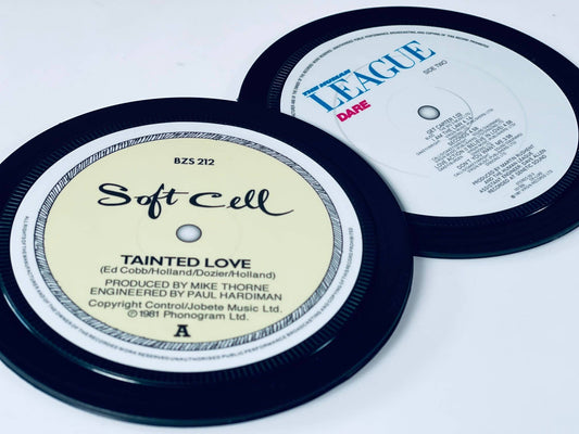 Human League and Soft Cell. 2 1980s record label coasters.