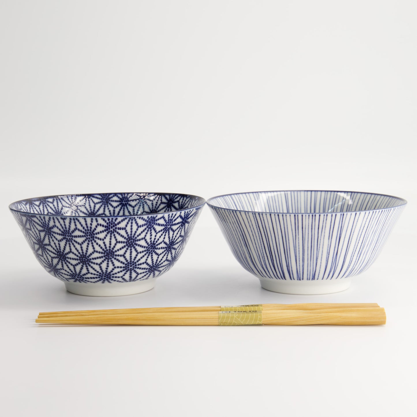 Nippon Blue/White Tayo Bowls and Chopsticks Gift Set "Star & Lines"