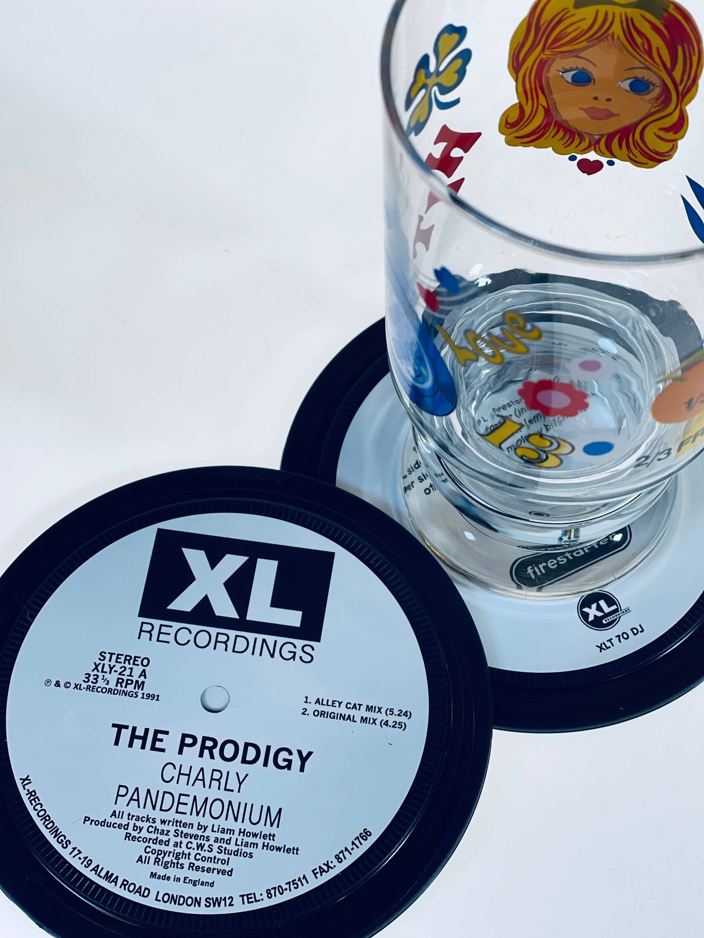 Prodigy. Charly and Firestarter. 2 record label coasters.
