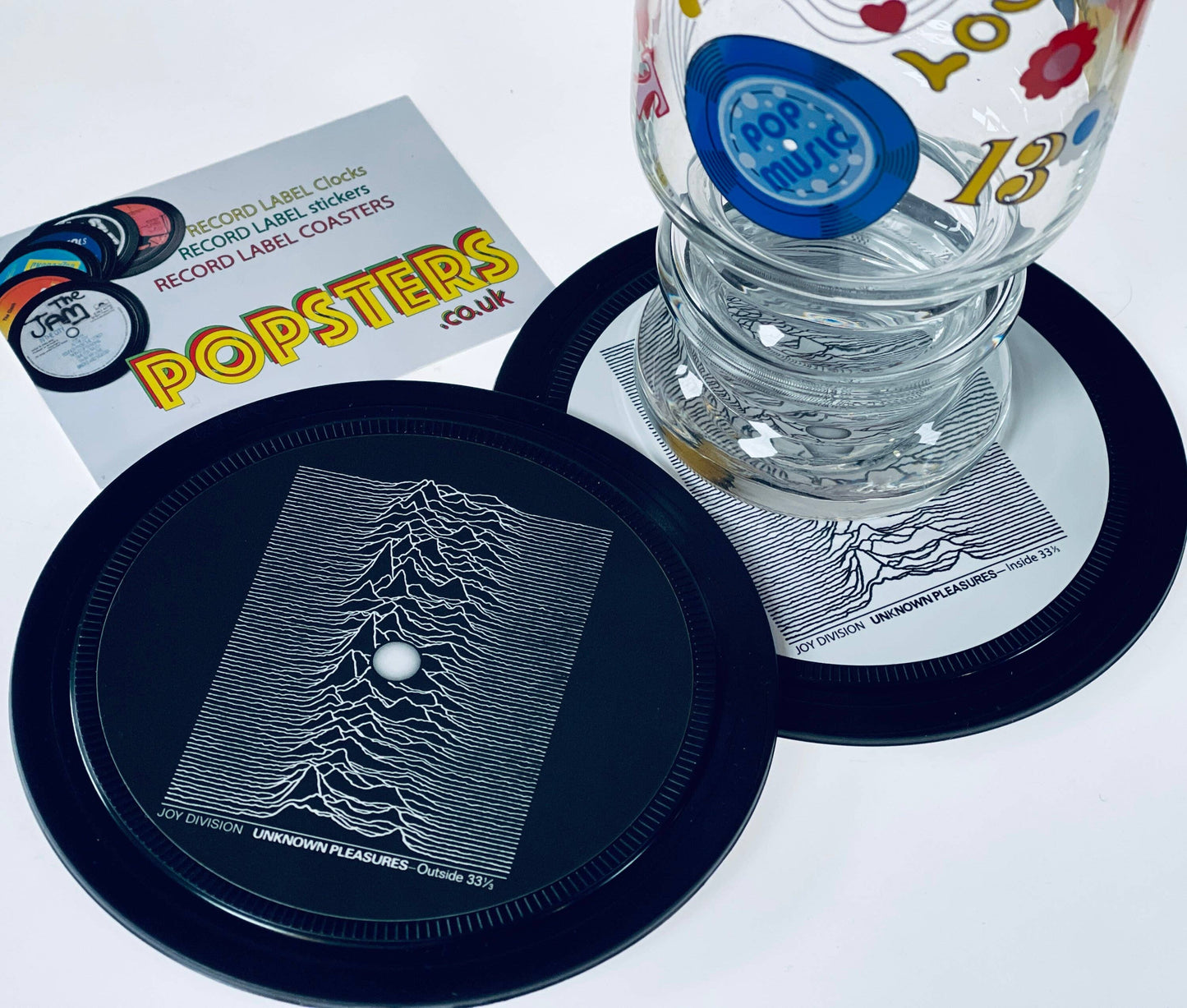 Joy Division. Unknown Pleasures. 2 record label coasters.