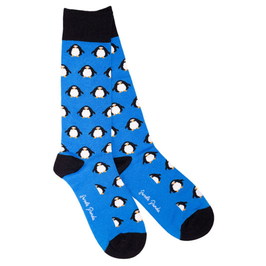 Penquins on Navy Swole Panda Bamboo Socks  4-7 UK