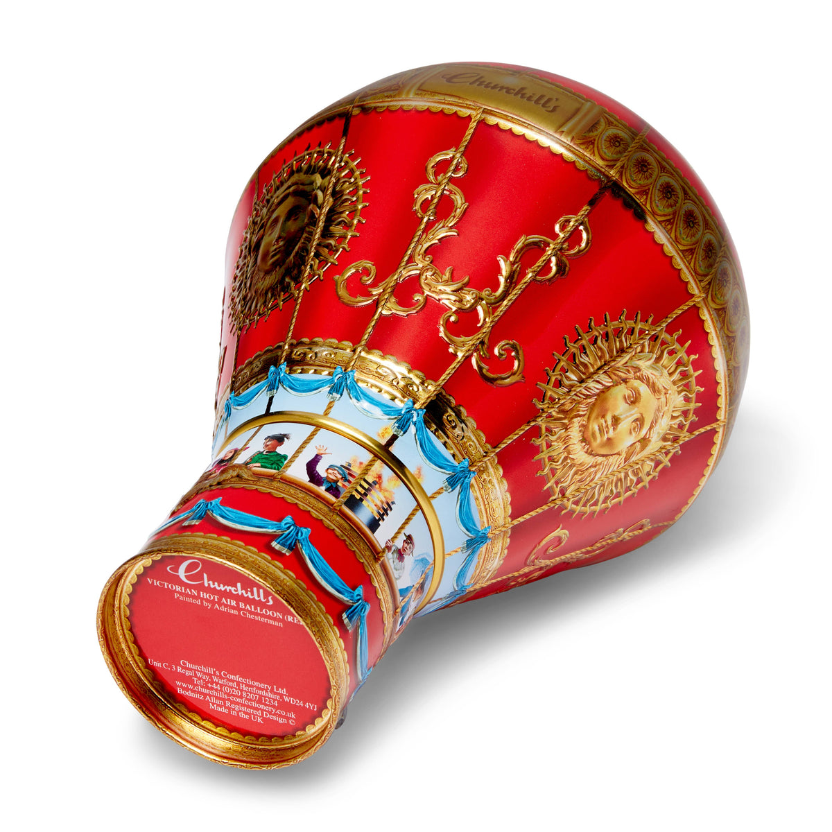 Victorian Hot Air Balloon Red Gift Tin with Chocolate Fudge