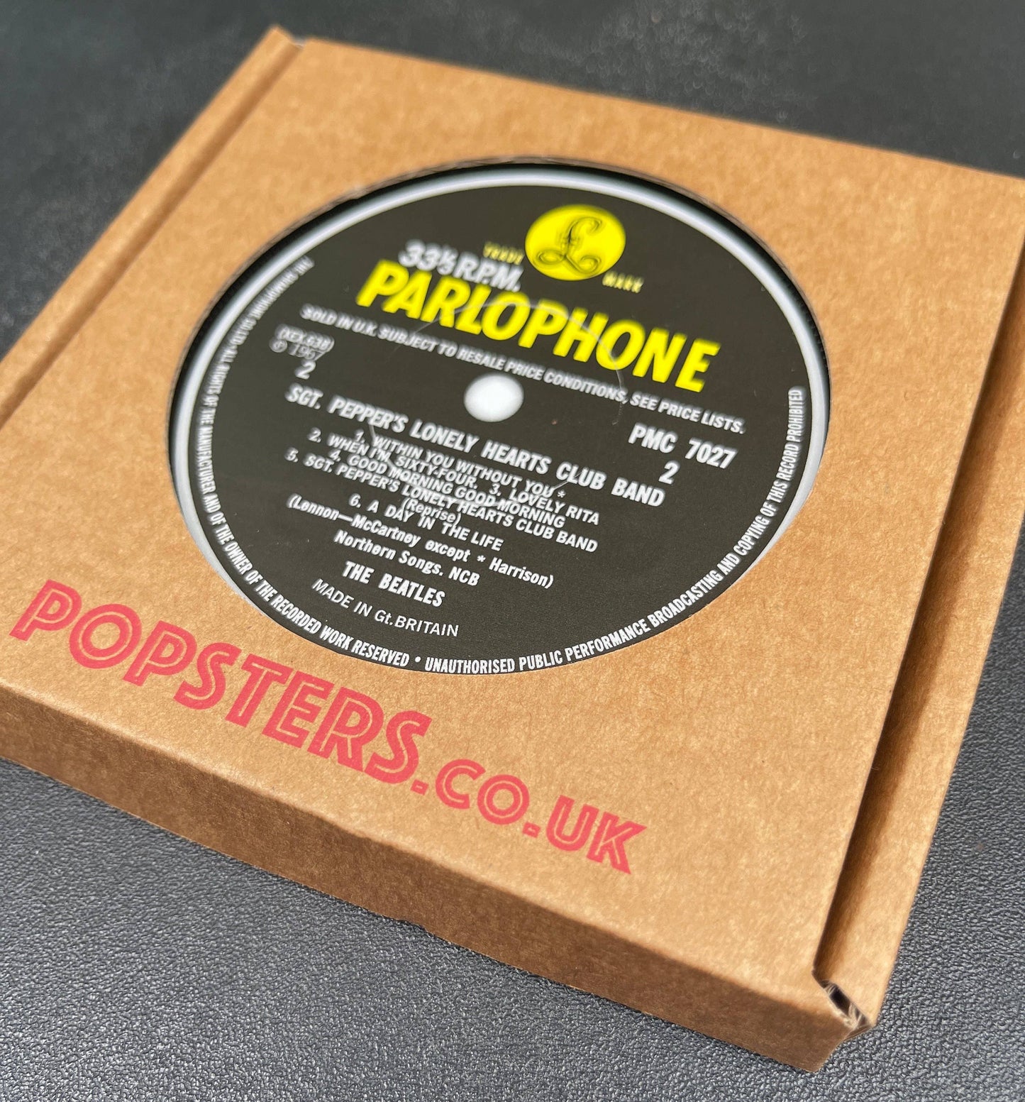 Classic British record label coasters - Beatles, Pink Floyd.