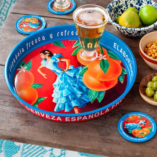 Round metal serving tray - Cerveza Española