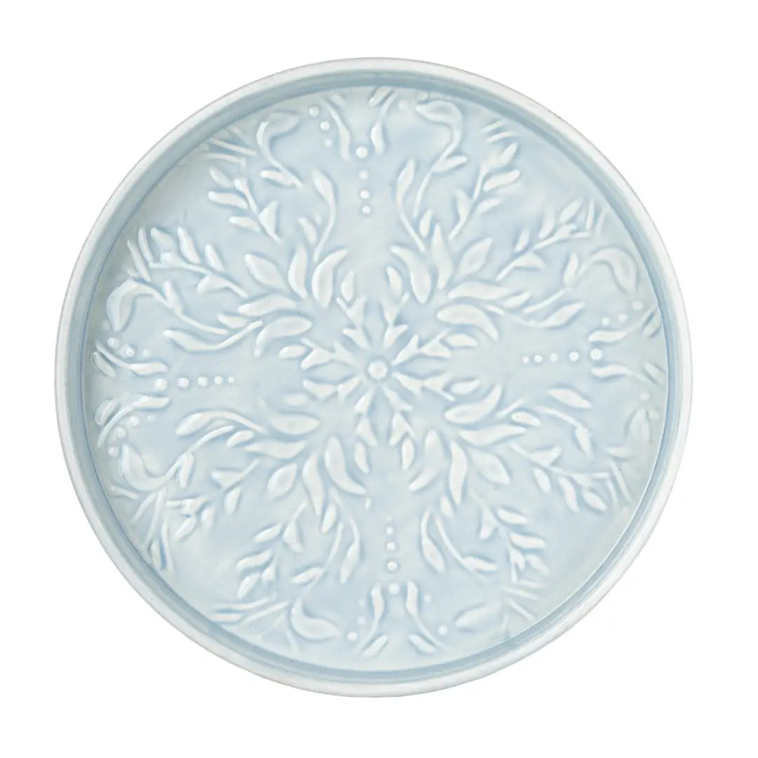 32cm Round Embossed Metal Tray - Powder Blue