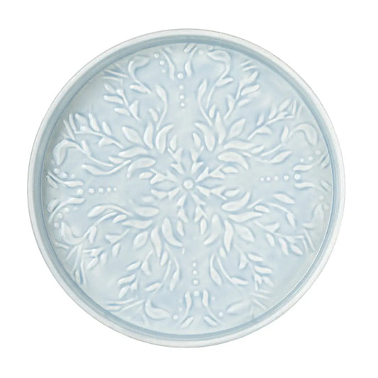 32cm Round Embossed Metal Tray - Powder Blue