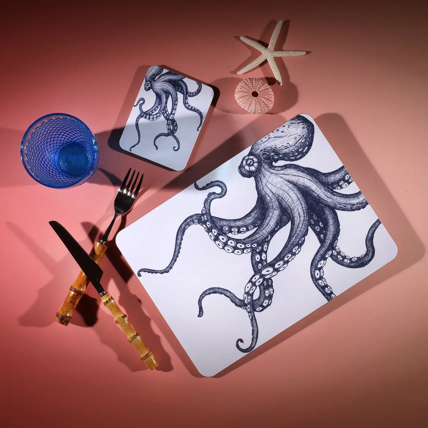 Blue and White Octopus Design Placemat