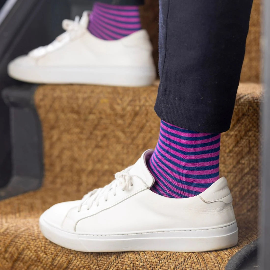Rich Pink Narrow Striped Bamboo Socks 7-11