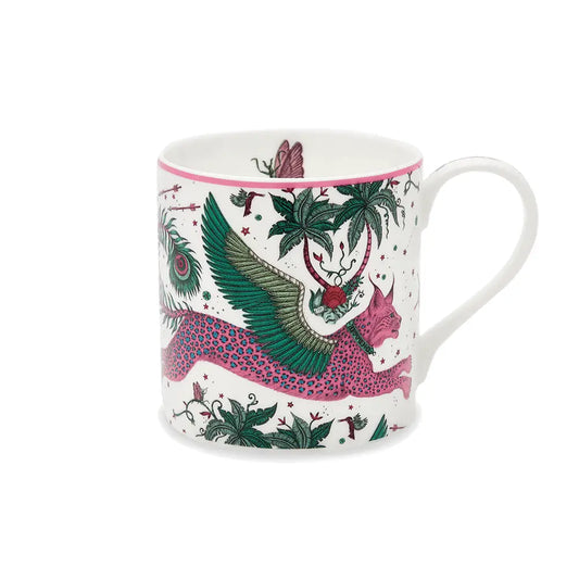 Fine Bone China Emma Shipley Lynx Coffee Mug with Peacock Tail Design