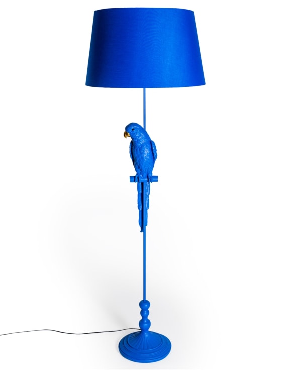 Matt Blue Parrot Floor Lamp With A Blue Shade