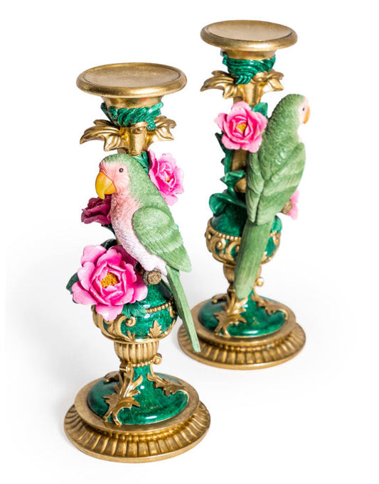 Pair Of Ornate Parrot Candle Holders