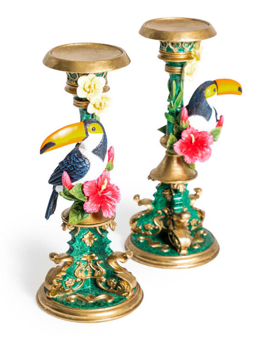 Pair Of Ornate Toucan Candle Holders