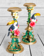 Pair Of Ornate Toucan Candle Holders