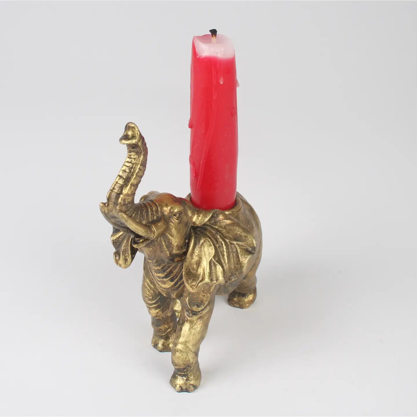 Gold Elephant Candle Holder – Trunk Up Lucky Elephant Decor