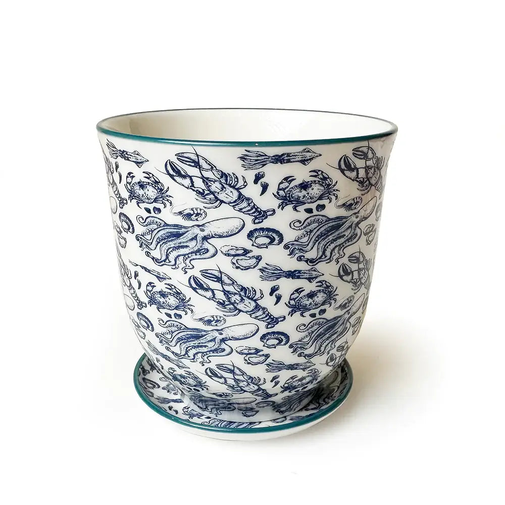 Liberte Porcelain Pot and Saucer with Drainage - Octopus Ceramic - Small