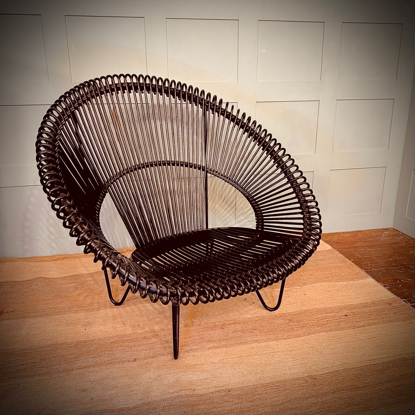 Black Vincent Sheppard Rattan and Steel Chair