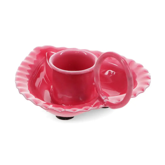 Enamel Heart-Shaped Chamberstick Candle Holder - Vibrant Pink
