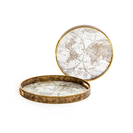 Large Dark Gold World Map Serving Trays