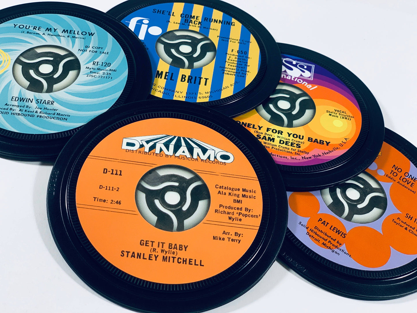 Northern Soul record label coasters. Popsters