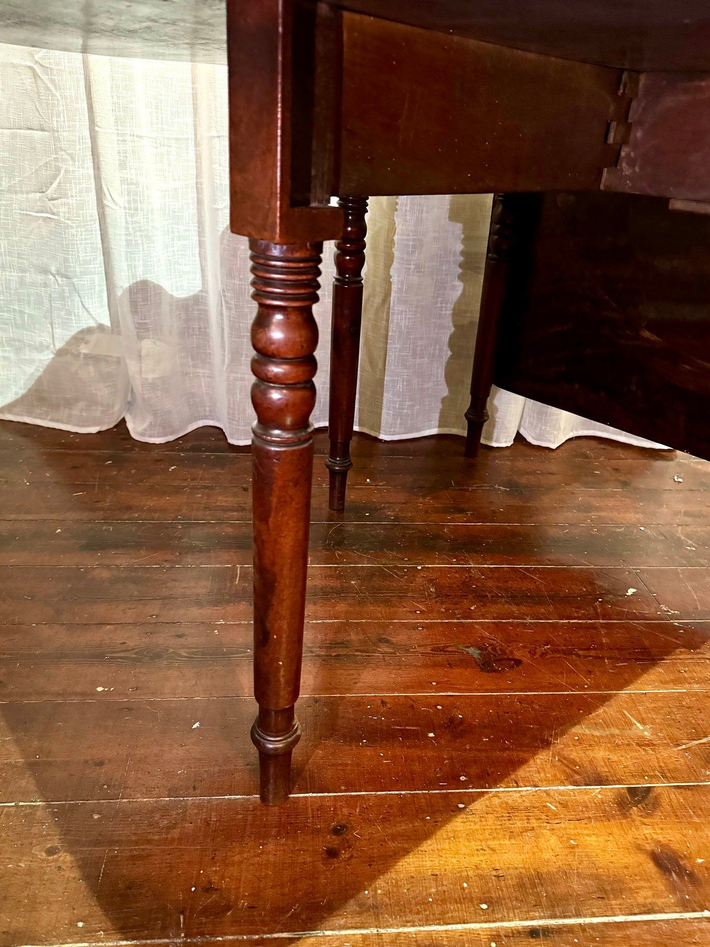 Large mahogany drop leaf folding dining table