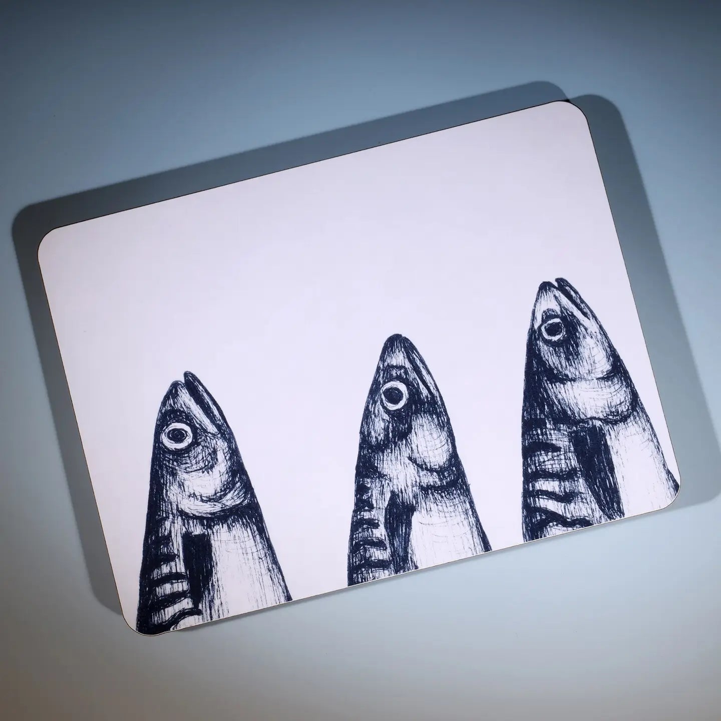 Blue and White Mackerel Heads Design Placemat - Cream Cornwall