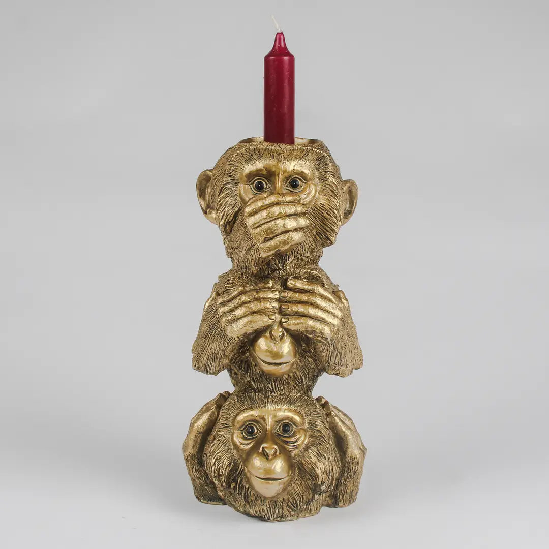 Monkeys Candle Holder - Hear , Speak , See No Evil