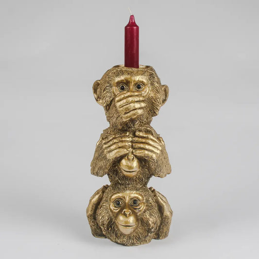 Monkeys Candle Holder - Hear , Speak , See No Evil