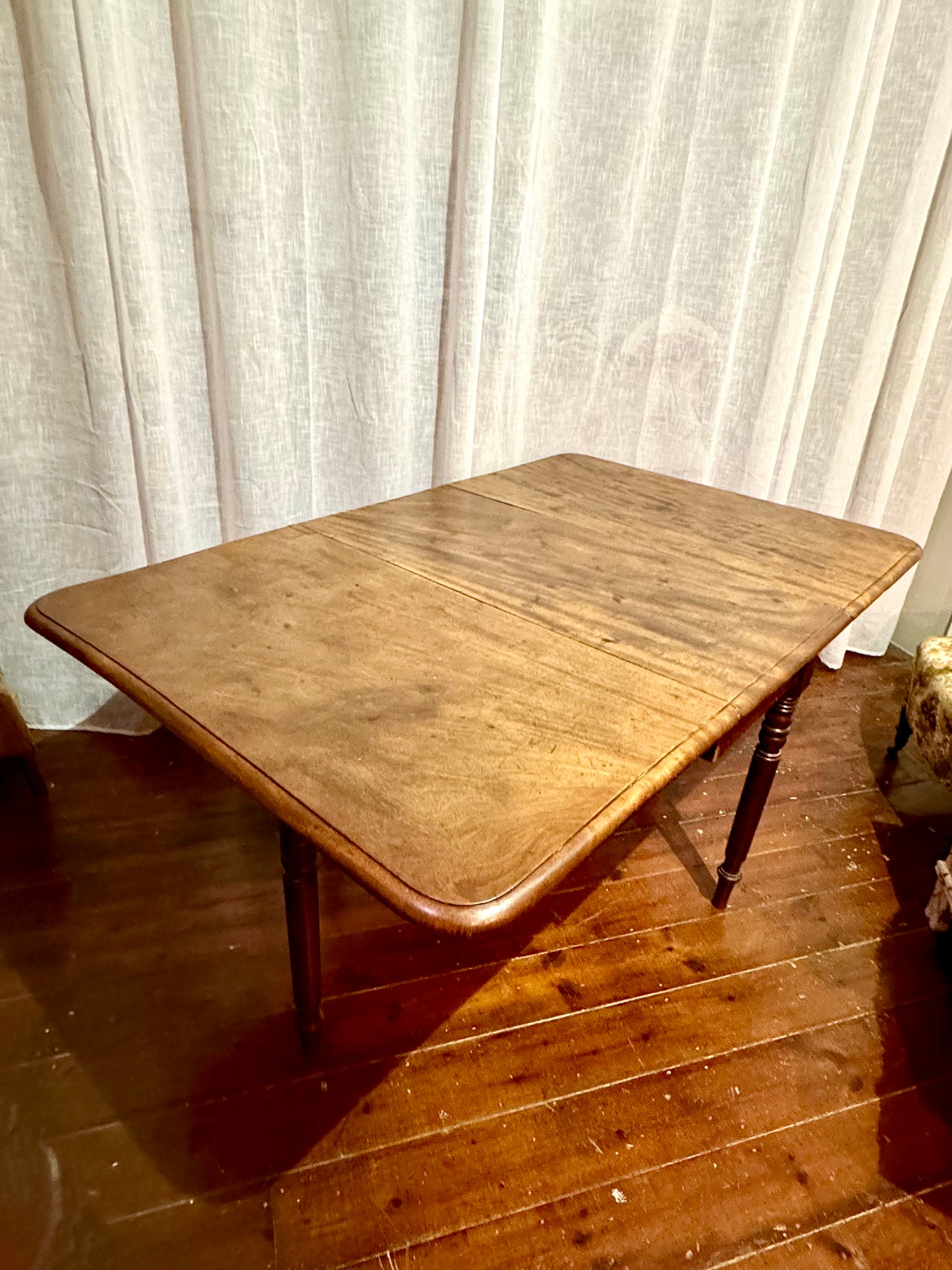 Large mahogany drop leaf folding dining table