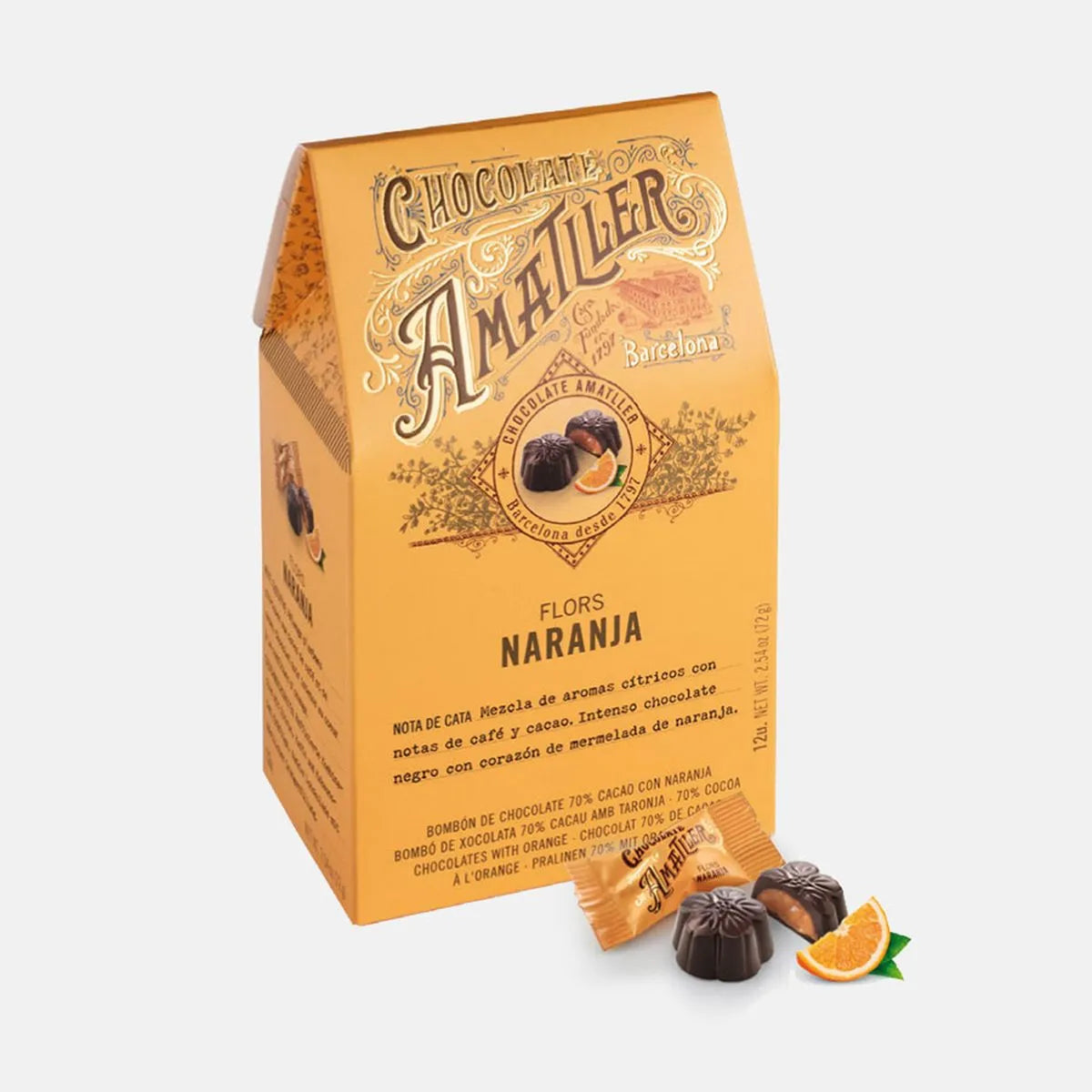 Amatller Dark Chocolate Orange Pralines 72 g | Déjà Vu St Leonards 1