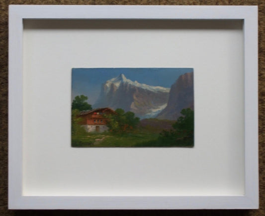 Antique Hubert Sattler (E. Grossen) Oil Painting – Grindelwald Wetterhorn Mountains, Swiss Alps, c.1860 1