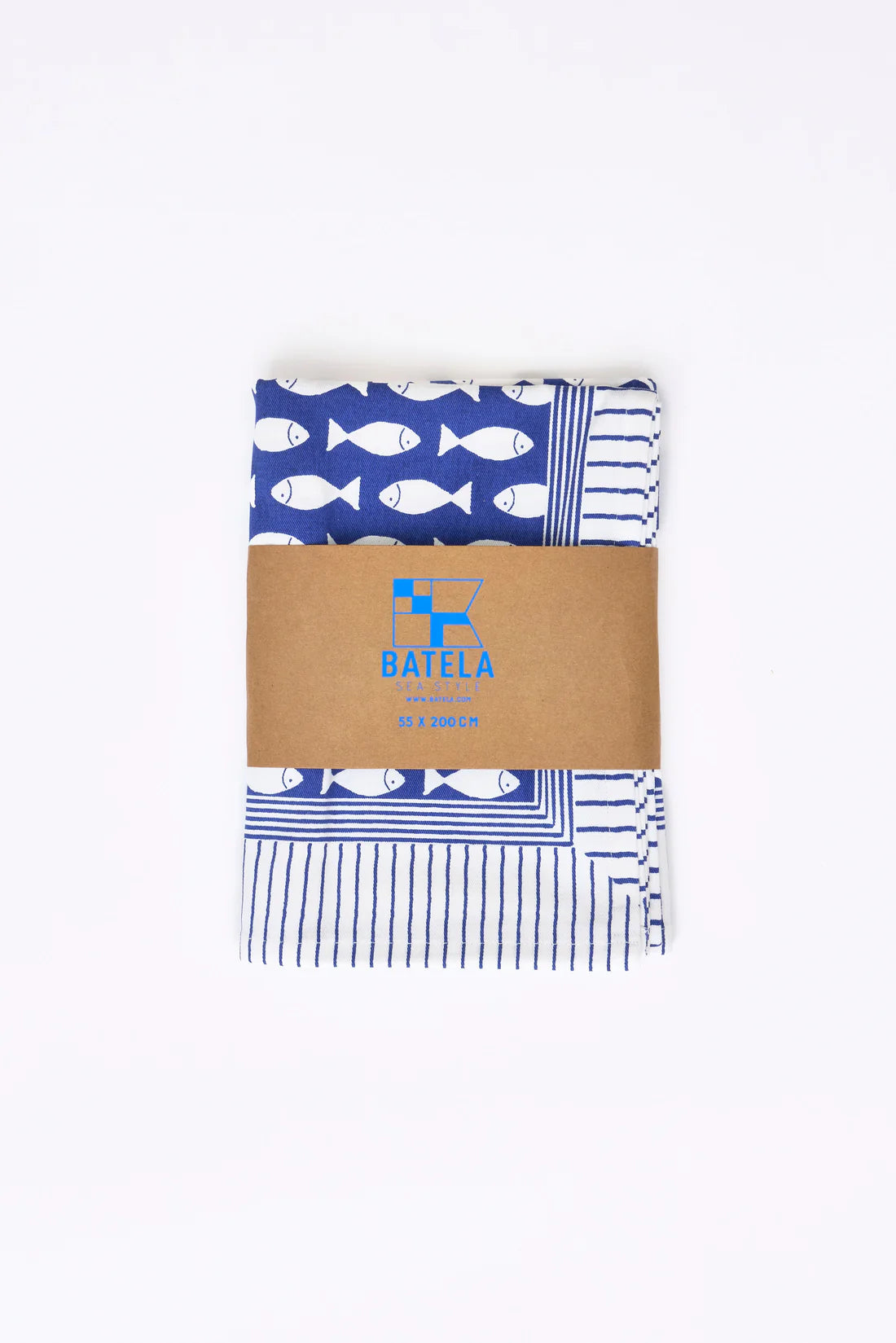 Batela Fish Print Cotton Table Runner – Nautical Blue & White#1