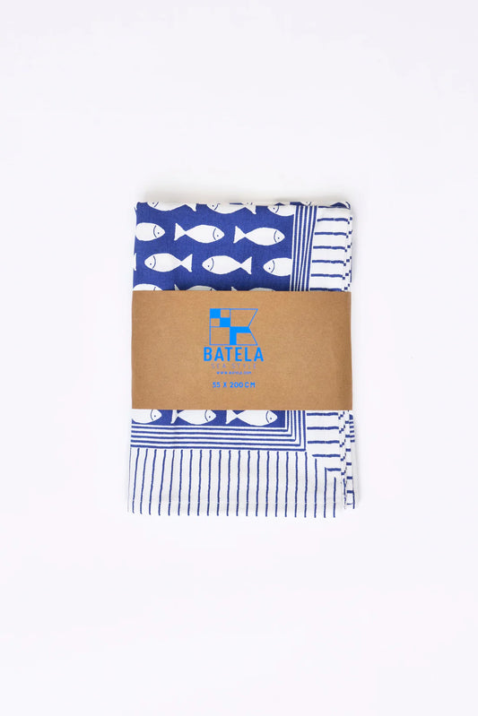 Batela Fish Print Cotton Table Runner – Nautical Blue & White#1