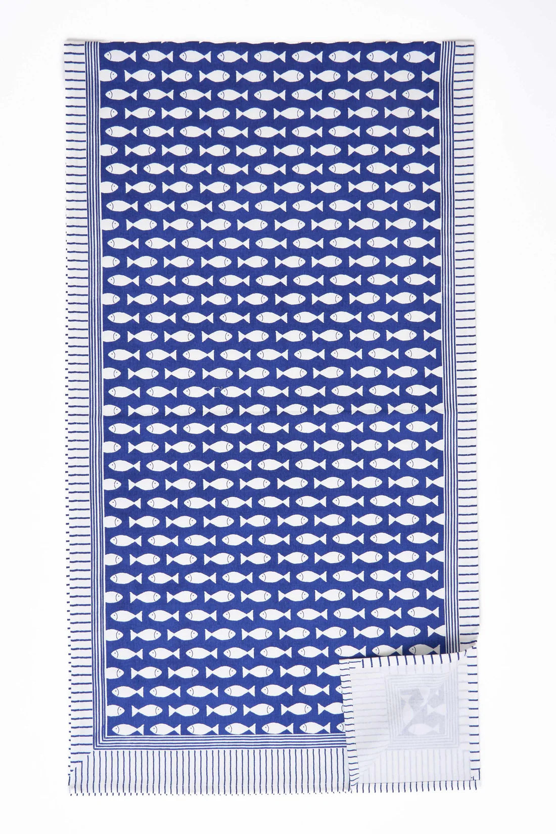 Batela Fish Print Cotton Table Runner – Nautical Blue & White#2