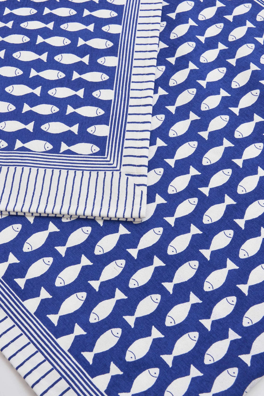 Batela Fish Print Cotton Table Runner – Nautical Blue & White#3
