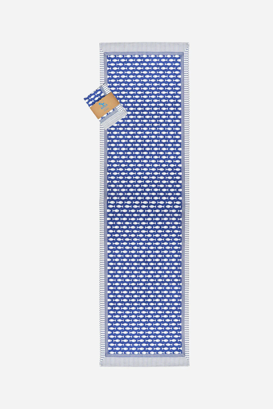 Batela Fish Print Cotton Table Runner – Nautical Blue & White#4
