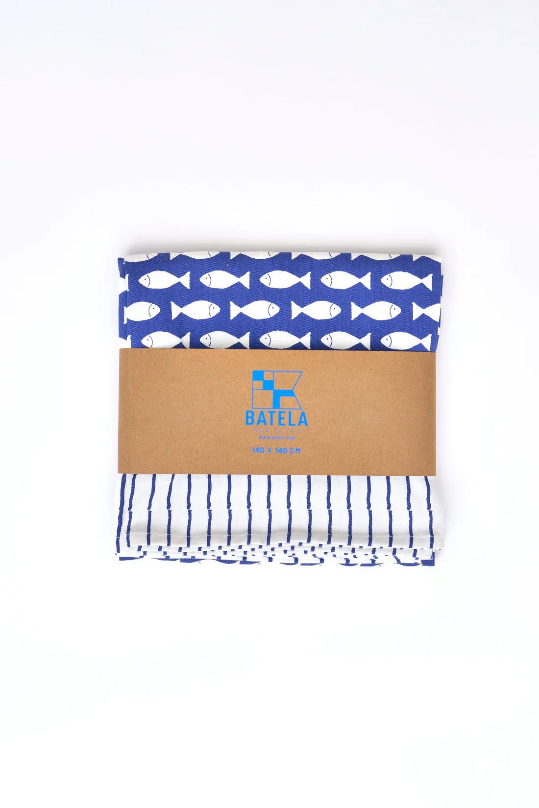 Batela Fish Print Cotton Tablecloth – Nautical Blue & White#1