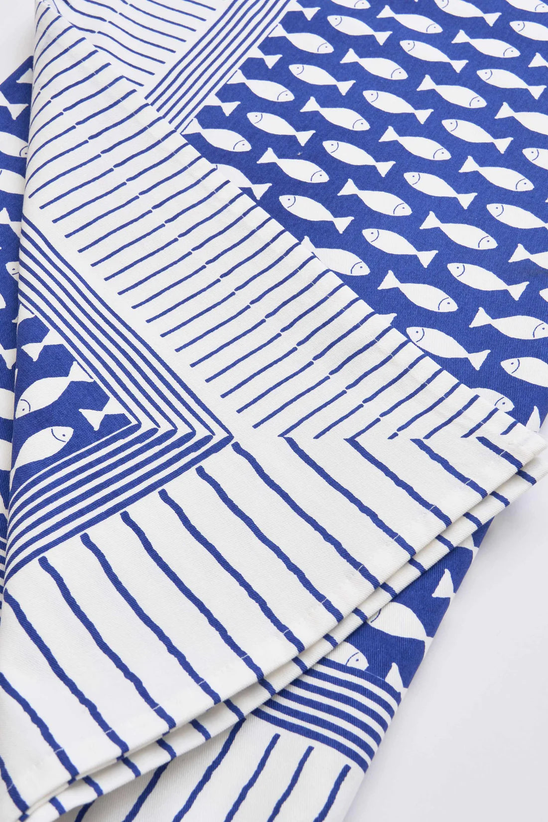 Batela Fish Print Cotton Tablecloth – Nautical Blue & White#3