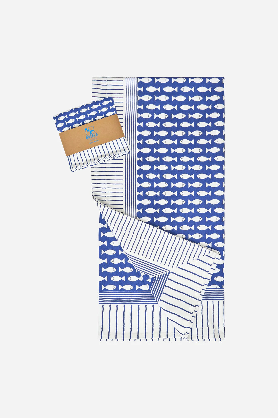 Batela Fish Print Cotton Tablecloth – Nautical Blue & White#4