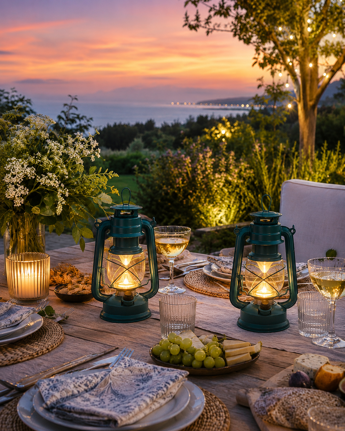Blue LED Hurricane Lantern  al fresco dining