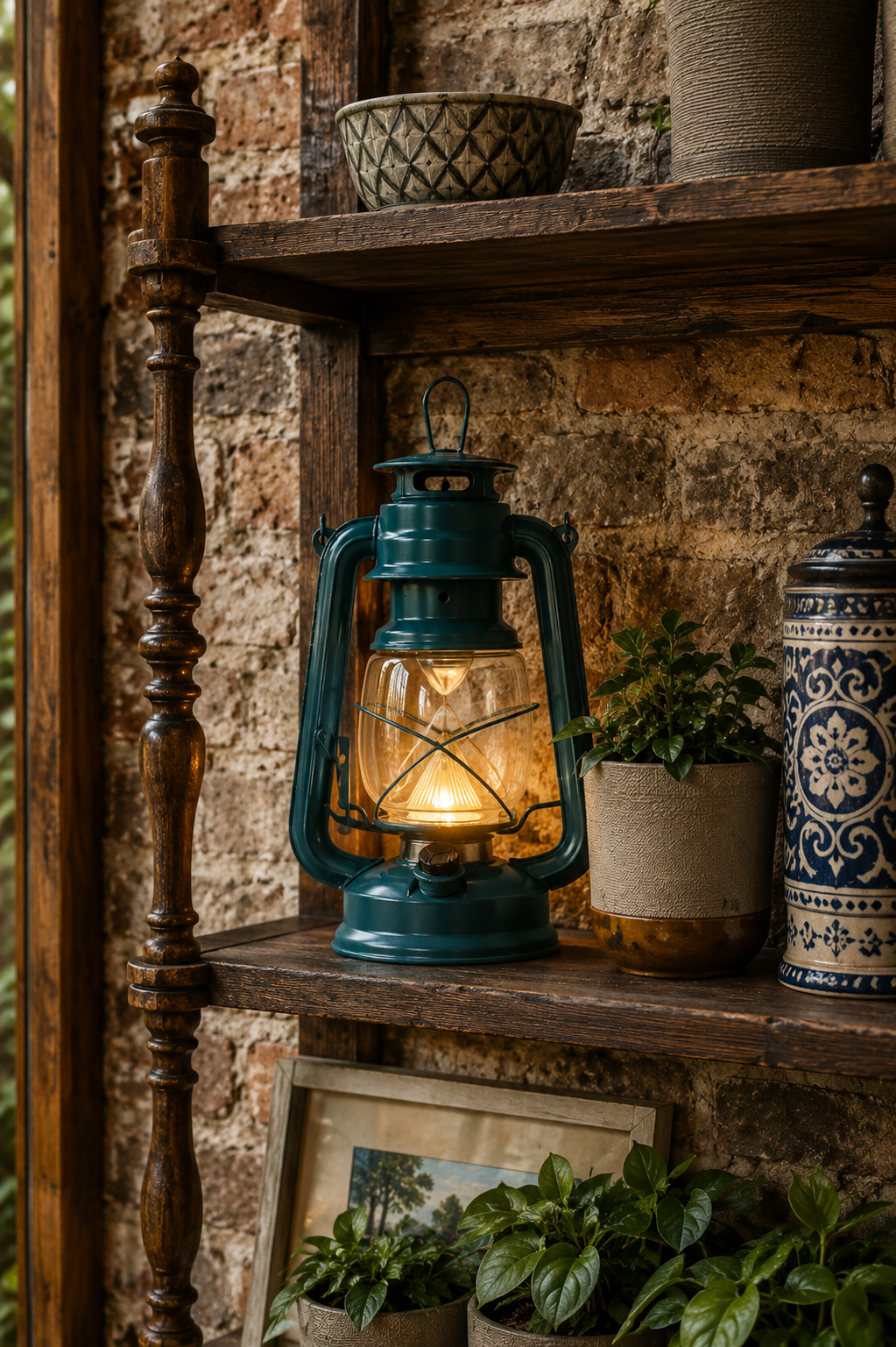 Blue LED Hurricane Lantern  in situ
